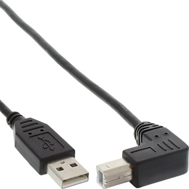 InLine - USB-Kabel - USB Typ A, 4-polig (M) - USB Typ B, 4-polig (M) - 1,0m - 90-Grad-Anschluss - Schwarz (34510U)