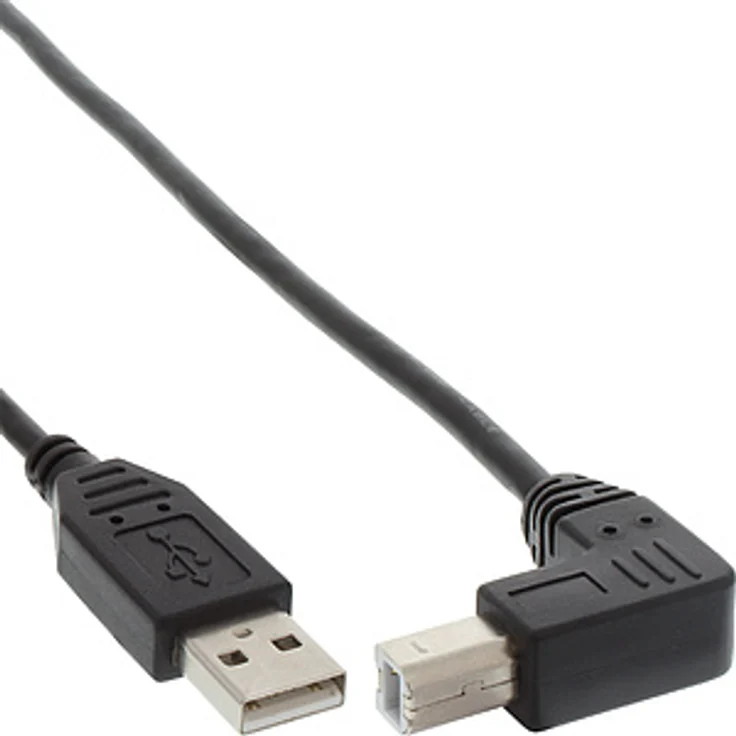 InLine - USB-Kabel - USB Typ A, 4-polig (M) - USB Typ B, 4-polig (M) - 1,0m - 90-Grad-Anschluss - Schwarz (34510U) – Bild 1