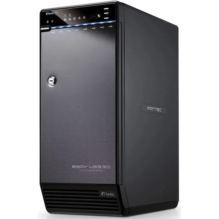 FANTEC Qb-X8US3-6G Externes 8-fach Festplattengehäuse (für 8x 8, 89 cm (3, 5 Zoll) SATA Festplatten, USB 3.0 SuperSpeed und eSATA Anschluss, 6G Support, 2x 80 mm Lüfter Temperaturgeregelt) Schwarz