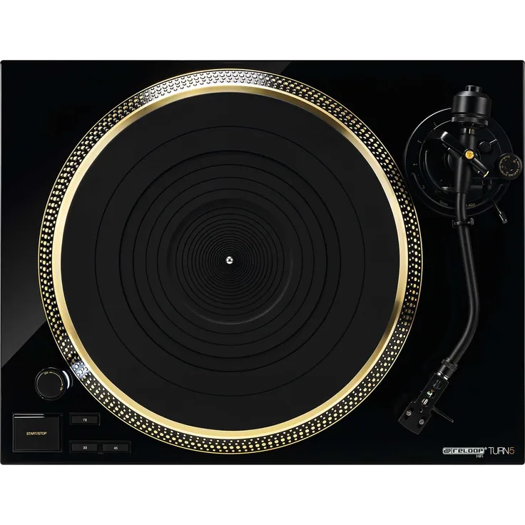 Reloop Turn 5 - quartz-gesteuerter HiFi Plattenspieler mit kräftigem Antrieb, kollektorloser, direktgetriebener DC Motor, Aluminium Plattenteller, statisch ausbalancierter S-förmiger Tonarm