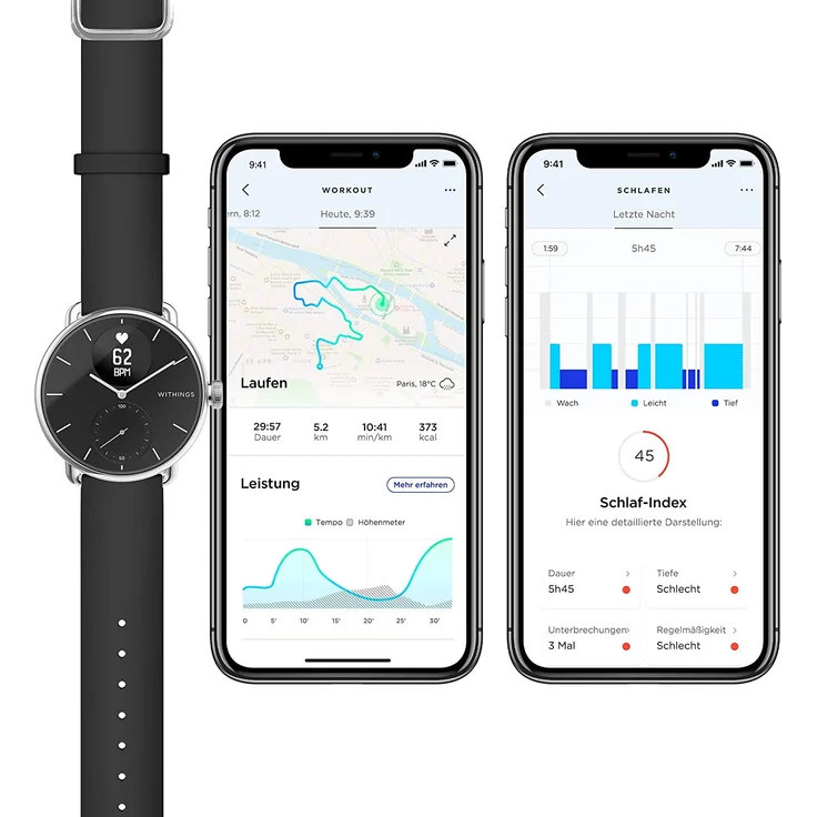 Withings ScanWatch Hybrid-Smartwatch GPS Unisex, 42mm, Schwarz – Bild 6