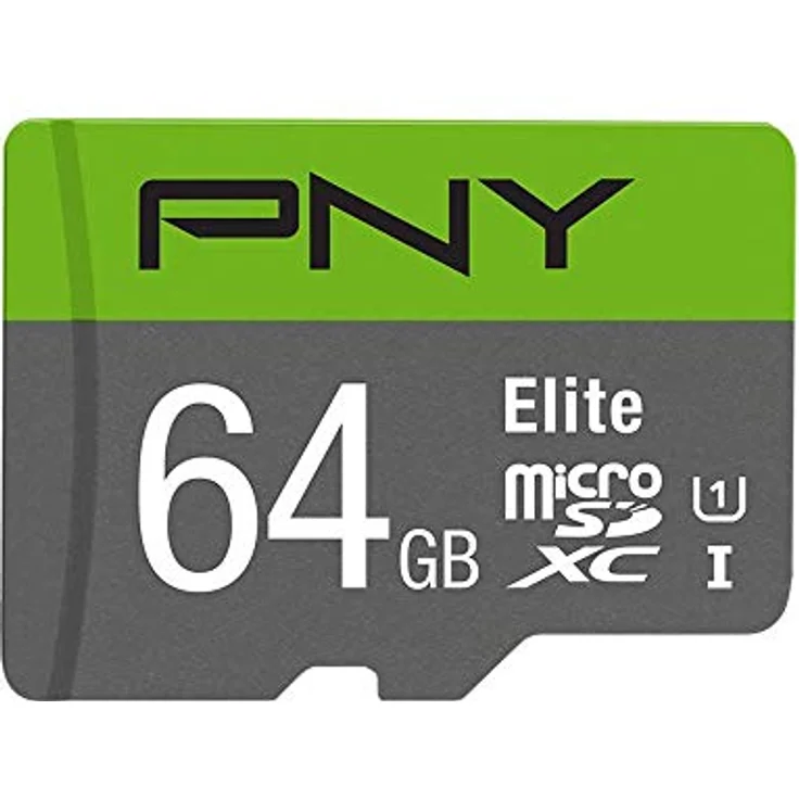 PNY Elite 64GB microSDXC-Speicherkarte + SD-Adapter, 100MB-s Lesegeschwindigkeit, Klasse 10 UHS-I, U1 für Full-HD-Video – Bild 1