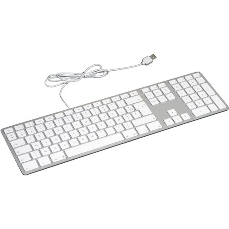 Matias FK318S Aluminum Wired USB Tastatur-Keyboard für Apple Mac OS - QWERTY- US - mit reaktionsschnellen Flache Tasten und Zusätzlichem Ziffernblock - Silber-Weiß