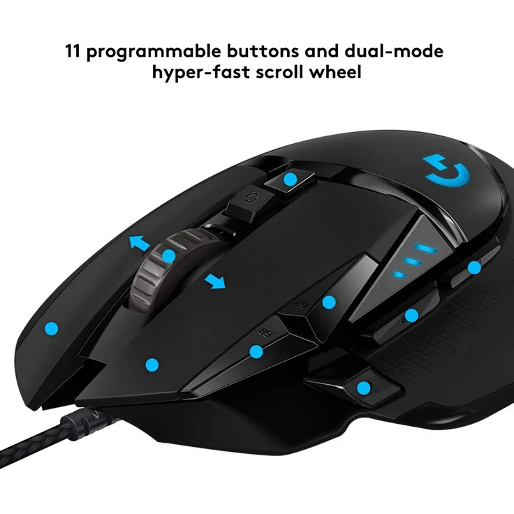 Logitech G502 HERO High-Performance Gaming Maus, HERO 16000 DPI Optischer Sensor, RGB-Beleuchtung, Gewichtstuning, 11 Programmierbare Tasten, Benutzerdefinierte Spielprofile, PC-Mac - EU-Verpackung – Bild 2