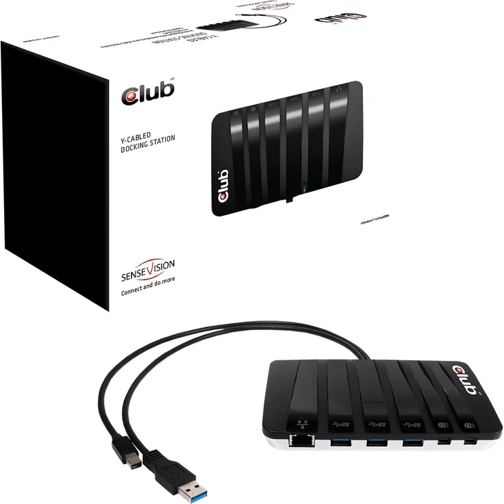 Club 3D Y-Cabled Dockingstation (2X Mini DisplayPort, RJ45, 3X USB 3.0)