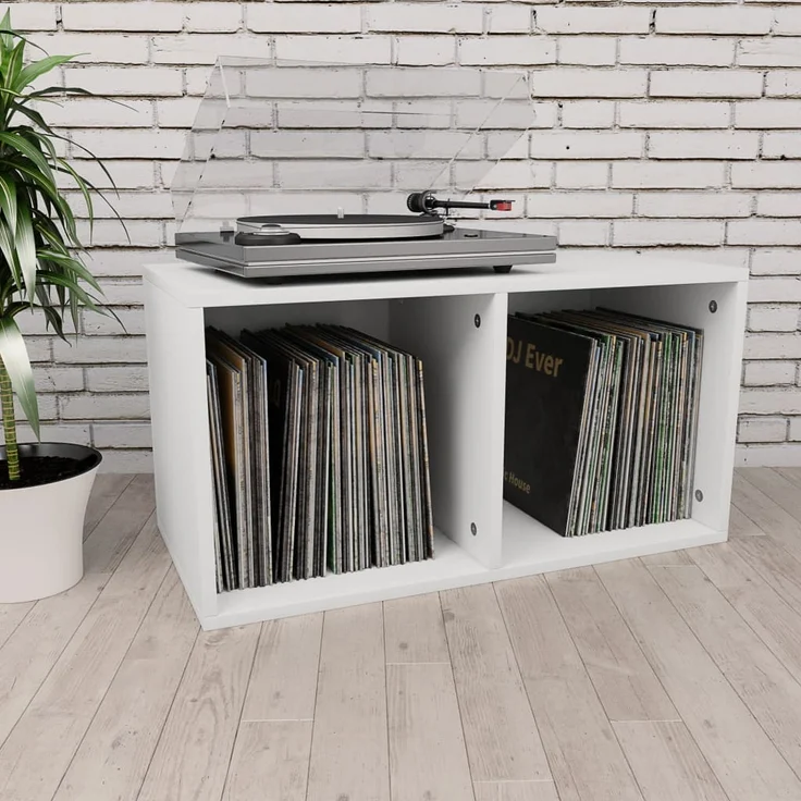 vidaXL Schallplatten-Aufbewahrungsbox Weiß 71×34×36 cm Spanplatte – Bild 1