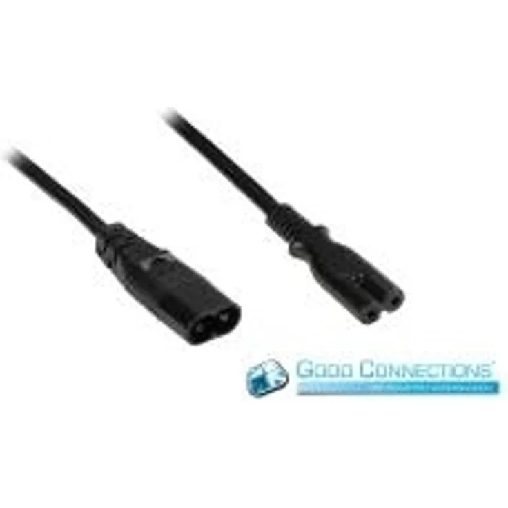 Good Connections Euro-Netzkabel-Verlängerung - 2 m - Euro 8 Stecker - C8 (gerade) an Euro 8 Buchse - C7 (gerade) - schwarz