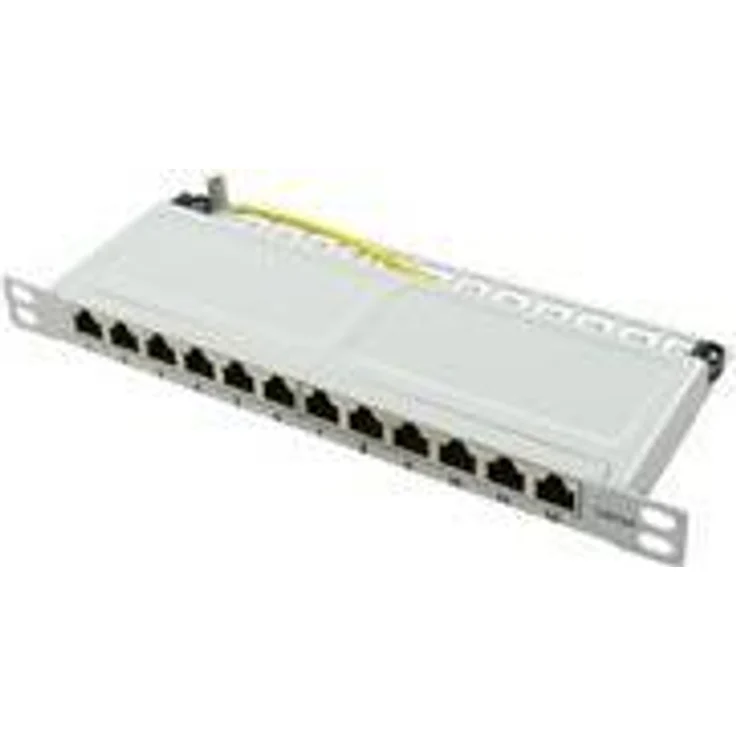 LogiLink Professional NP0065 geschirmtes Cat 6A Patch--Verteilerfeld mit 12-Ports (10 Zoll), PoE und PoE+, halbe Bauhöhe (0, 5 Höheneinheiten) Lichtgrau