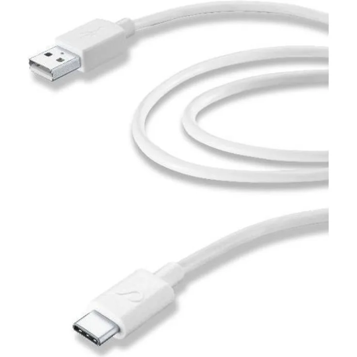 Cellularline 38570 - USB Kabel (2 m, USB A, USB C, 2.0-3.0 (3.1 Gen 1), Male Connector - Male Connector, Weiß)