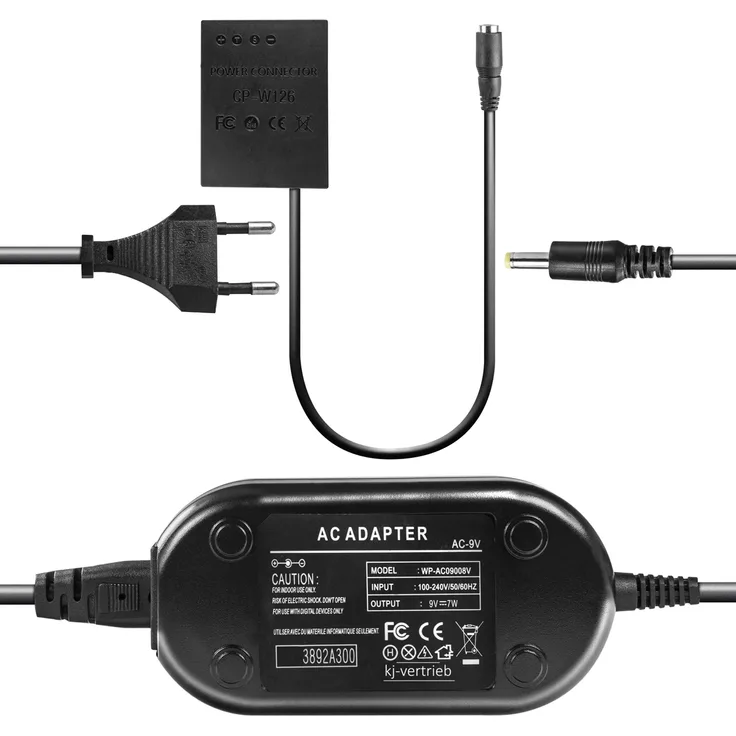 kj-vertrieb Netzteil mit Akkuadapter für Fuji AC-9X, AC-9V, AC-9VX, AC-9V, CP-W126, CPW126 - 9V 7W