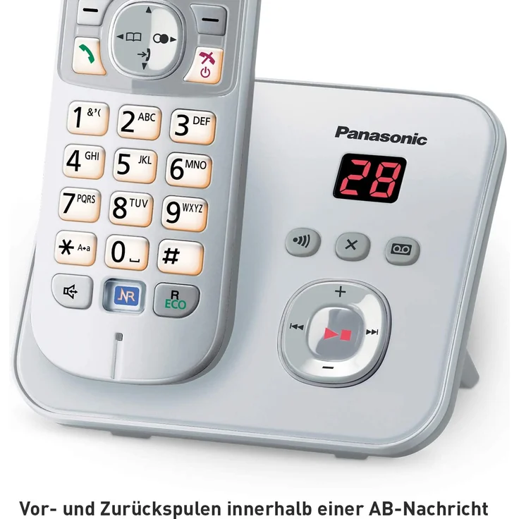 Panasonic KX-TG6822GS Duo DECT Schnurlostelefon mit Anrufbeantworter (strahlungsarm, GAP Telefon, Festnetz, Anrufsperre), perl-silber – Bild 4