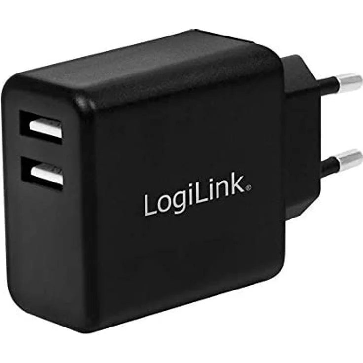 LogiLink PA0210 Fast Charging - USB Steckdosenadapter (2x USB-A, 12W) für Smartphones/Tablets/MP3-MP4 Player/eBooks/Navi/etc. mit Überlade-, Tiefentlade-, Überlast- und Kurzschlussschutz, schwarz