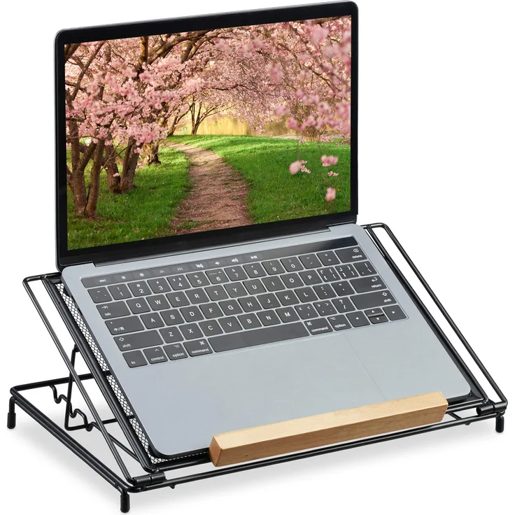 Relaxdays Laptop Ständer 13 Zoll, Metall Mesh, Laptop Ständer belüftet, verstellbar, schwarz