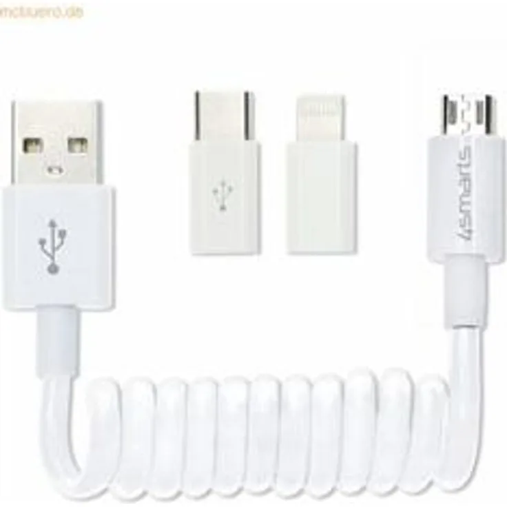 4smarts 3in1 Spiralkabel 0.8m, weiß