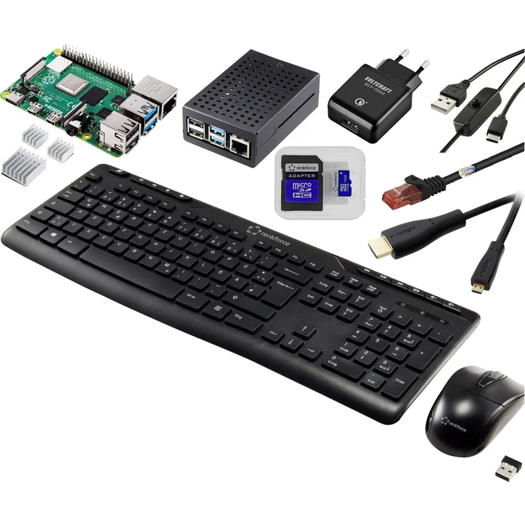 Renkforce Pro Set Raspberry Pi 4 B 4GB 4 x 1.5GHz inkl. Netzteil, inkl. Gehäuse, inkl. Kühlkörper, inkl. HDMI-Kabel, inkl