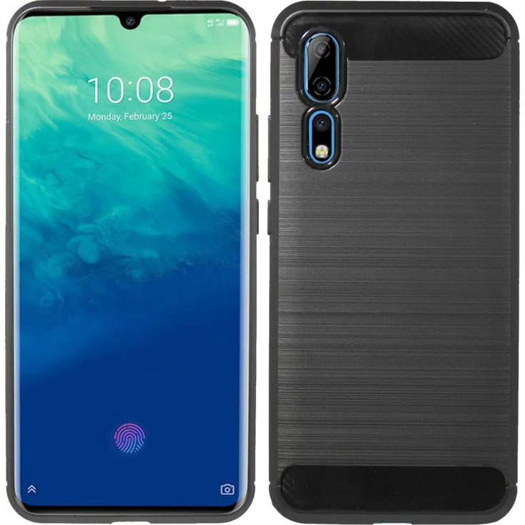 cofi1453 Silikon Hülle Carbon-Look Case, geeignet für ZTE Axon 10 Pro, Handy-Schutzhülle, schwarz