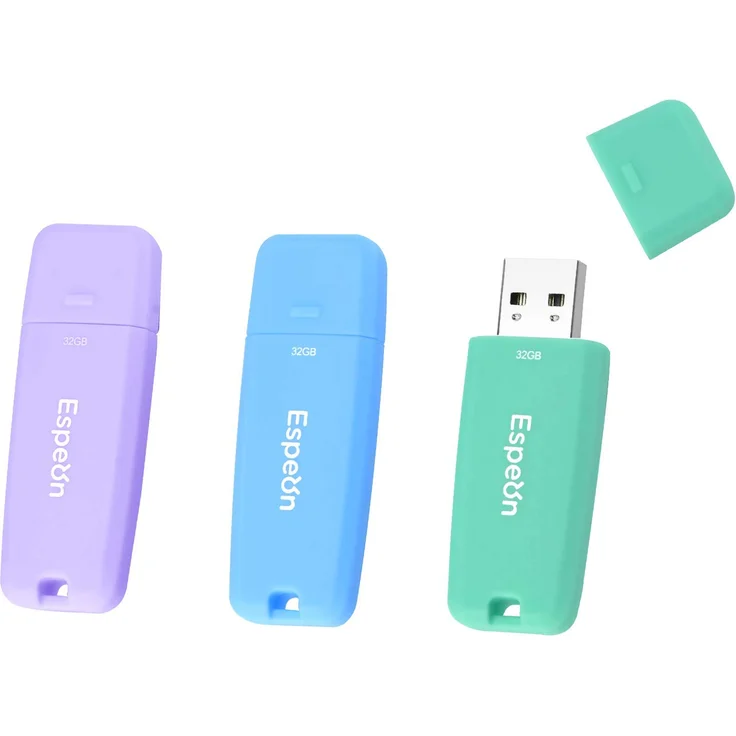 Espeon 3 Stück, 32 GB USB 2.0 USB-Stick, Gummischalenschutz, Farbe: Macaroon - Hellblau, Hellviolett, Hellgrün - ESP32G3PKM – Bild 1
