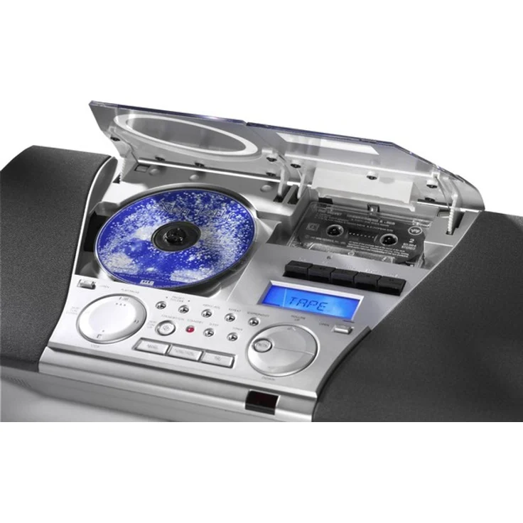 Karcher MC 6550N Kompaktanlage (mit CD Player und Kassettendeck, vertikale Stereoanlage, UKW Radio, Wecker) silber – Bild 2