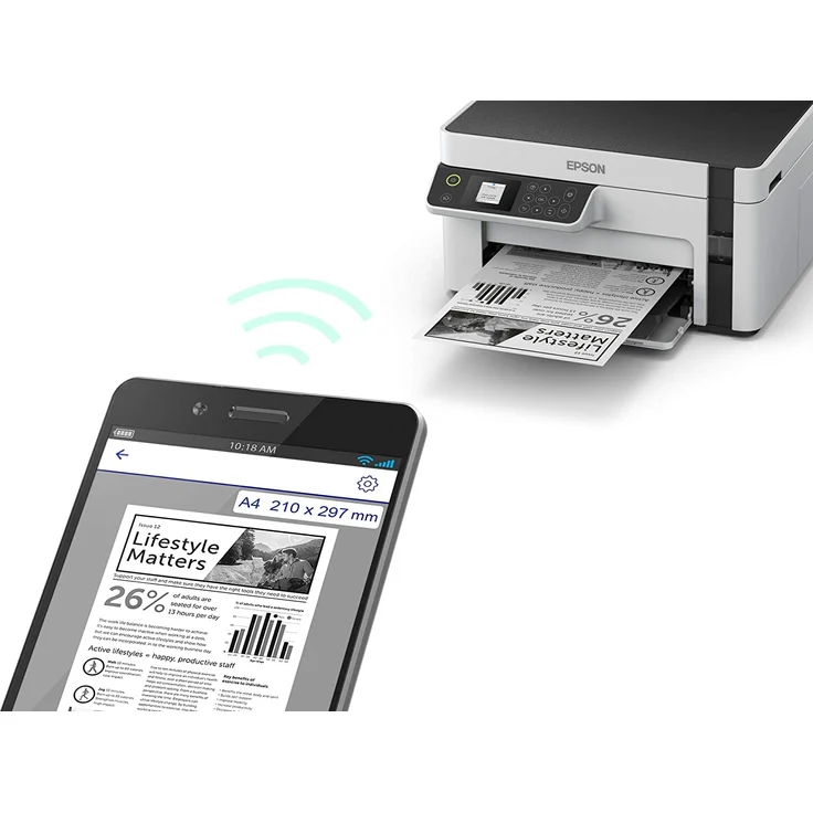 Epson EcoTank ET-M2120 (3-in-1) Multifunktionsdrucker - (Tintenstrahl) Mono, Druckgeschwindigkeit: 15 s/w, Auflösung: 1440 x 720, WLAN, Wi-Fi Direct (C11CJ18401) – Bild 3