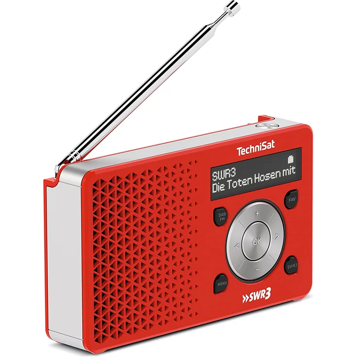 TechniSat Digitradio 1 SWR3-Edition Mini Tragbares Radio, OLED-Display, rot, silber – Bild 1