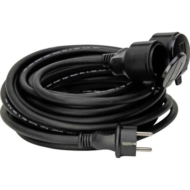 Kopp Verlängerungskabel 10m IP44 I Stromkabel mit 2-fach Schutzkontakt-Gummi Kupplung für den Außenbereich I Stromkabel Verlängerung für Garten + Terrasse mit Eurostecker I Schwarz – 145211048