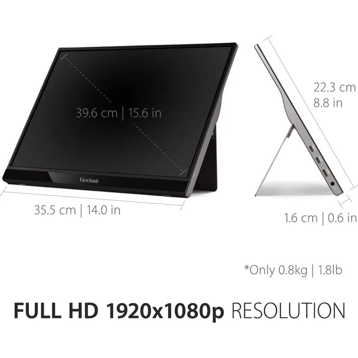 ViewSonic VG1655 - LED-Monitor - 39.6 cm (15.6'') (15.6'' sichtbar) - 1920 x 1080 Full HD (1080p) - IPS - 250 cd/m² - 800:1 - 14 ms - HDMI, USB-C - Lautsprecher – Bild 4