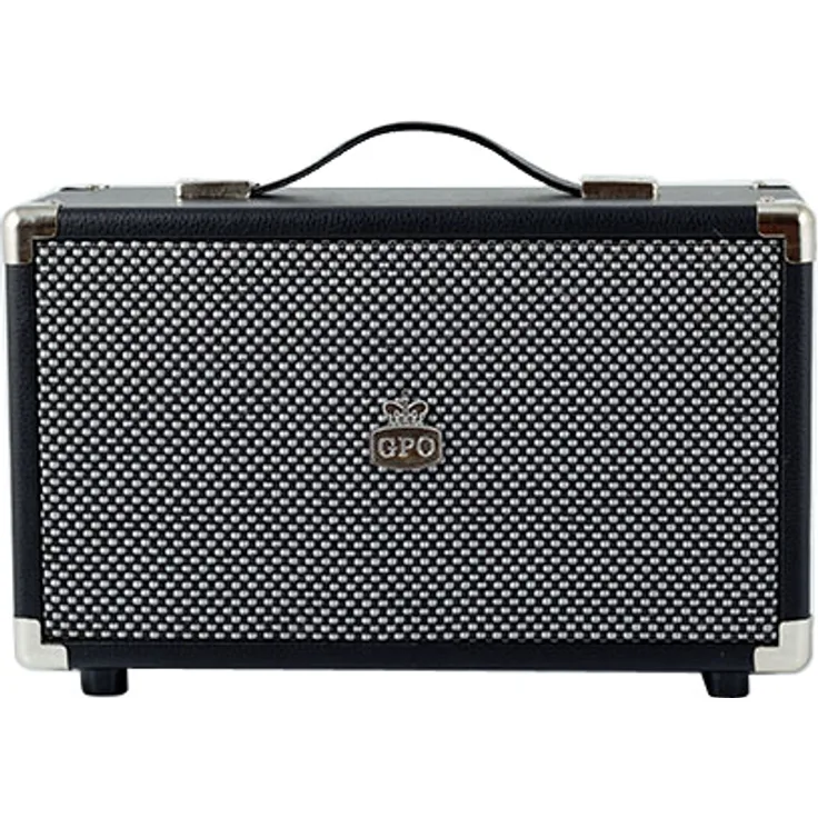 GPO Westwood Retro 25 Watt Lautsprecher mit Subwoofer, Cinch-Eingang, Bluetooth mit Retro-Gitter und Tragegriff - Schwarz