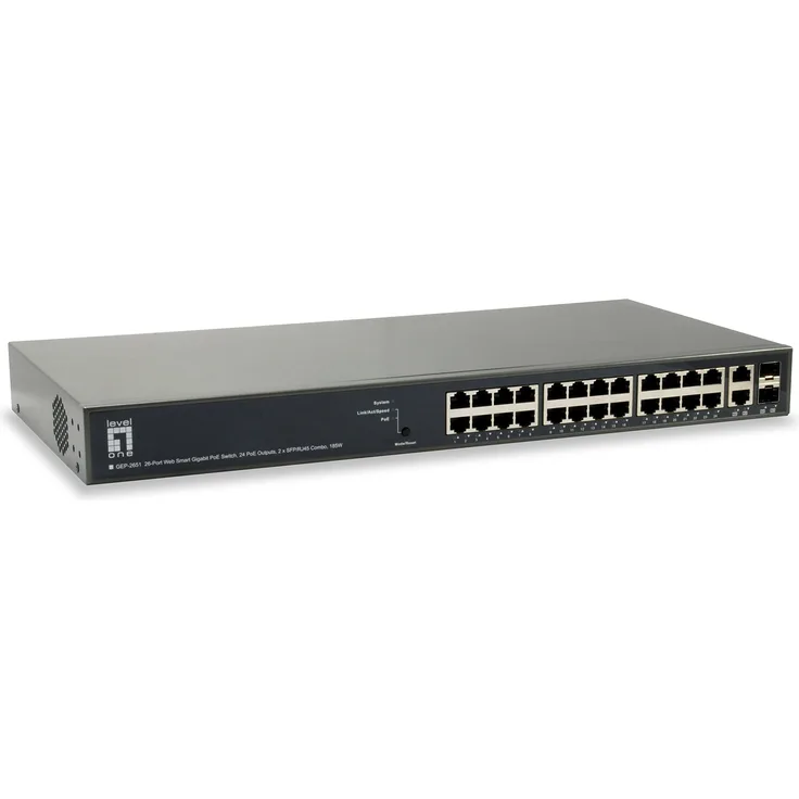 LevelOne 26-Port Web Smart Gigabit PoE Switch 802.3at PoE Plus 24 PoE Outputs 370W 2 x SFP