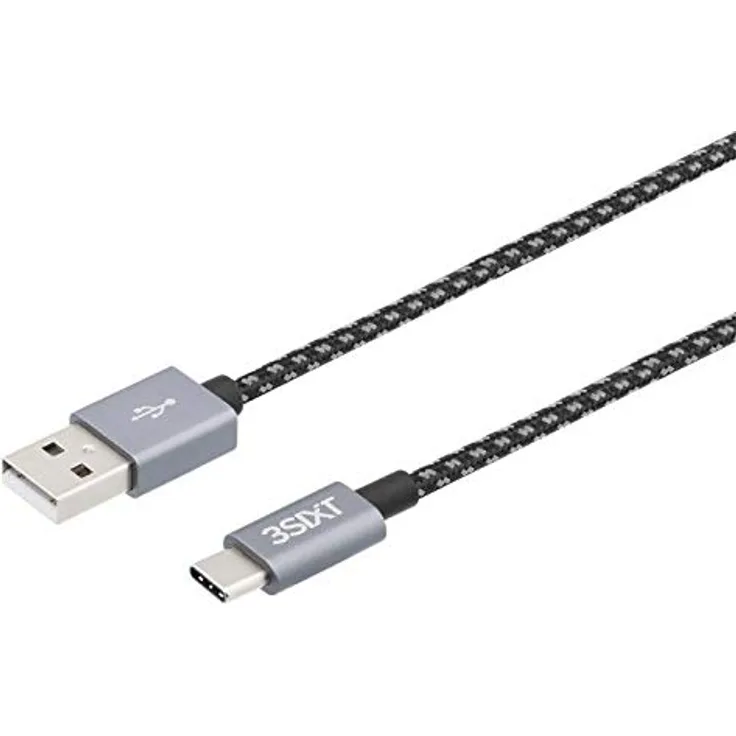 3SixT 3S-1129 1m USB-C Sync- und Ladekabel mit Textilummantelung und Metallsteckern