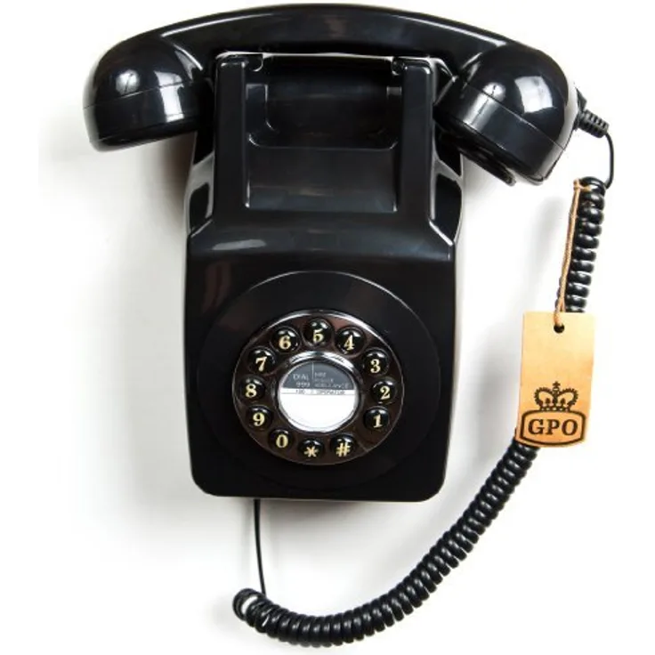 GPO 746WALL Retro Festznetztelefon mit Drucktasten zur Wandmontage mit authentischem Klingelton, schwarz