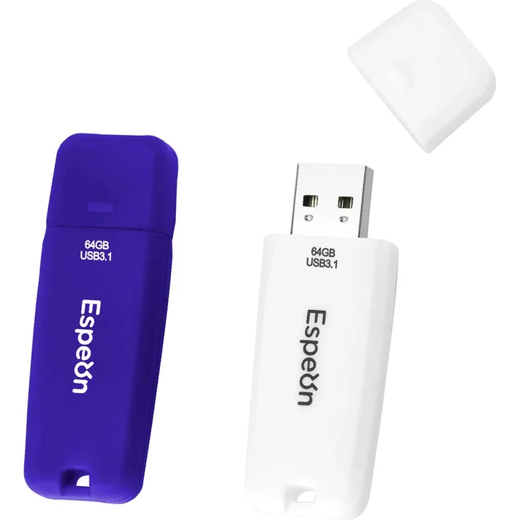 Espeon 2 Stück, 64 GB USB 3.1 USB-Stick, Gummischalenschutz, Farbe: Classic - Weiß, Blau - ESP64G2PKC