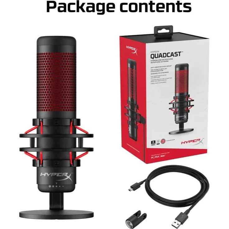 HyperX HX-MICQC-BK QuadCast - Standalone Mikrofon mit umfangreichen Funktionen für Streamer, Gamer und Podcaster rot, schwarz – Bild 7