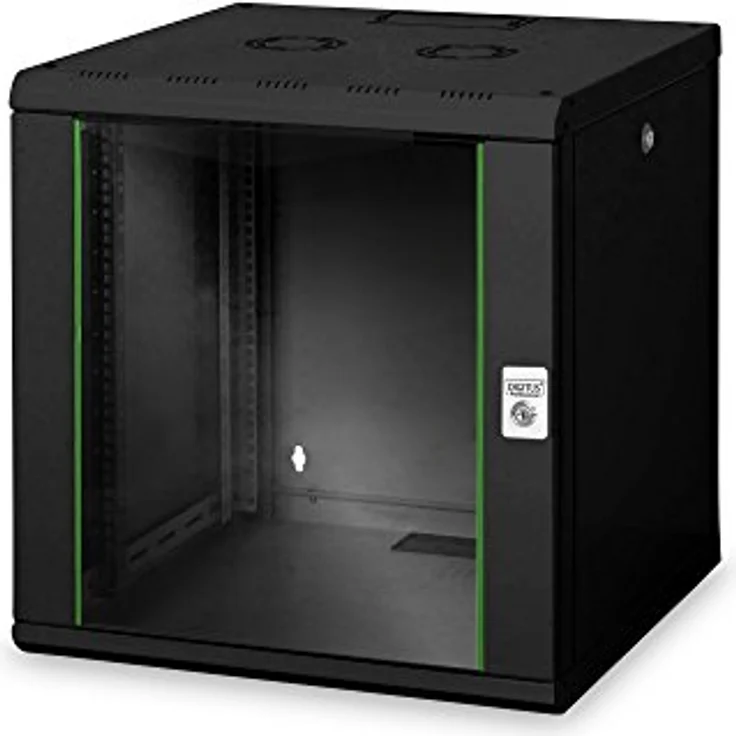 DIGITUS Netzwerk-Schrank 19 zoll 12 HE - Wandmontage - 600 mm Tiefe - Traglast 100 kg - Unique Serie - Glastür - Schwarz – Bild 1