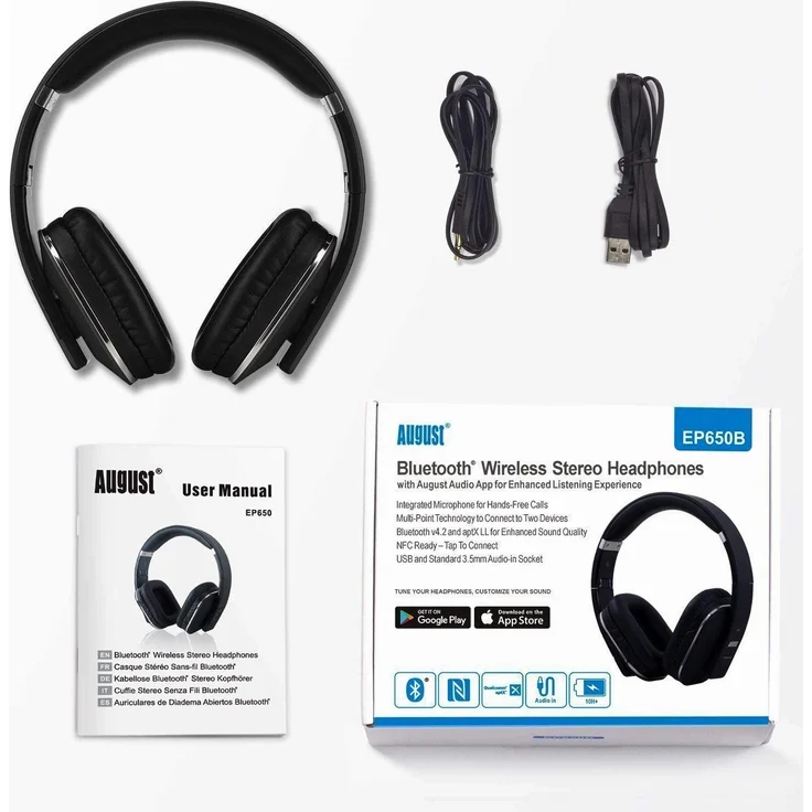 August EP650B On-Ear-Kopfhörer mit Bluetooth, Mikrofon, NFC, schwarz – Bild 11