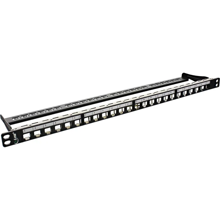 InLine 76824C Patchfeld 24-fach, Keystone Snap-In Leerblech Patchpanel, 19'', 0,5HE, schwarz