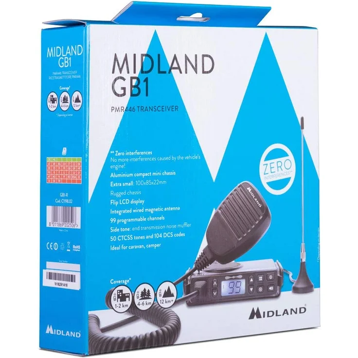 Midland GB1-R Funkempfänger mit 8 Kanälen + 91 programmierbar mit CTCSS - 1 Empfänger, integrierte magnetische Antenne, Halterung, Mikrofon und Halterung, PMR-Funkgerät, schwarz – Bild 4