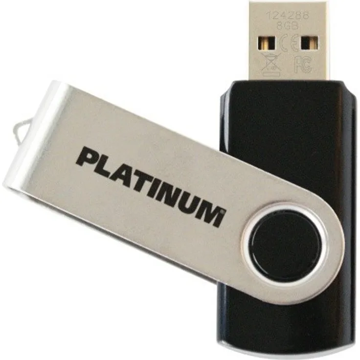 Platinum TWS USB-Stick 8 GB USB 2.0 USB-Flash-Laufwerk - Speicher-Stick in schwarz-Silber inkl. Öse zur Befestigung am Schlüsselanhänger