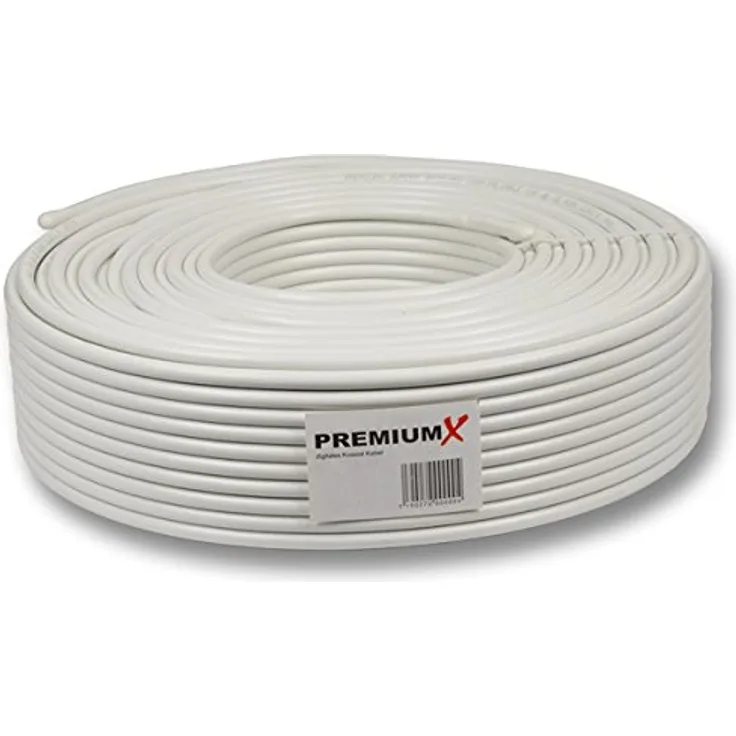 PremiumX BASIC 50 m Koaxialkabel 135 dB 4-Fach geschirmt Kupfer-Stahl Satelliten Koaxkabel Antennenkabel Digital SAT TV Kabel 50m