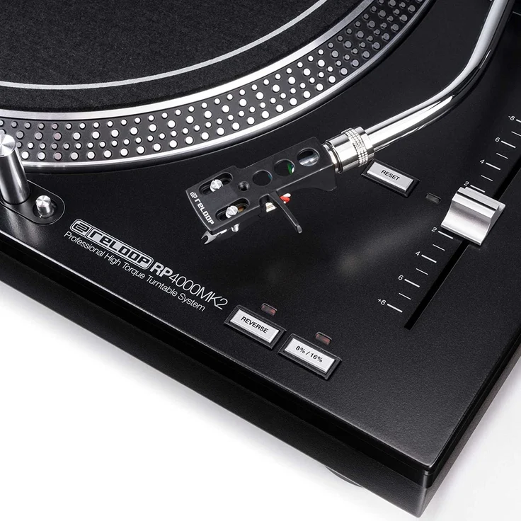 Reloop RP-4000 MK2 - DJ Plattenspieler mit starkem Torque Direktantrieb, Inkl. Plattenteller, OM Black Tonabnehmersystem, Headshell, Slipmat und Gegengewicht, schwarz – Bild 4