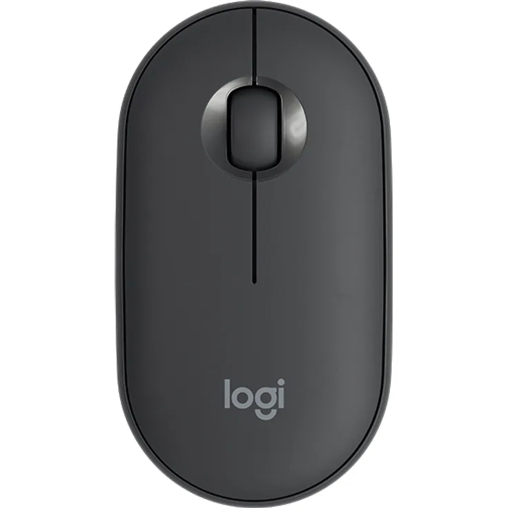 Logitech M350 Pebble Kabellose Maus, Bluetooth und 2.4 GHz Verbindung via Nano USB-Empfänger, 18-Monate Akkulaufzeit, 3 Tasten, Leises Klicken und Scrollen, PC-Mac-iPadOS - graphite-schwarz