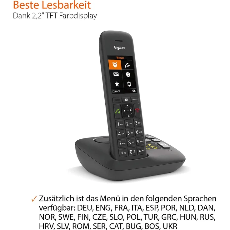 Gigaset C575A DECT Schnurlostelefon mit Anrufbeantworter für komfortables Telefonieren, mit großer Nummernanzeige, Farbdisplay und leichter Bedienbarkeit, Analog-Telefon, schwarz – Bild 3