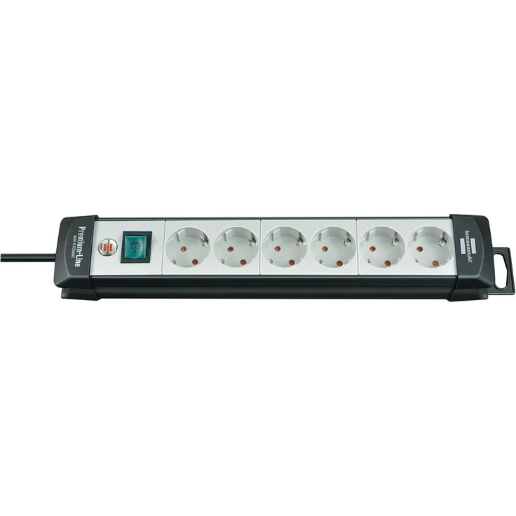 Brennenstuhl Premium-Line, Steckdosenleiste 6-fach (Steckerleiste mit Schalter und 5m Kabel - 45° Anordnung der Steckdosen, Made in Germany) schwarz-grau