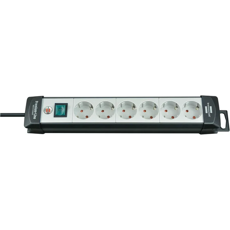 Brennenstuhl Premium-Line, Steckdosenleiste 6-fach (Steckerleiste mit Schalter und 5m Kabel - 45° Anordnung der Steckdosen, Made in Germany) schwarz-grau – Bild 1