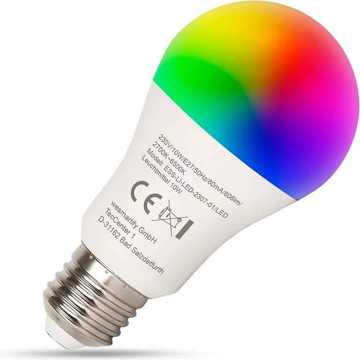 Wesmartify essentials Smart Home WLAN Glühbirne, 10 W, E27 Fassung, unterschiedliche Farben, LED Lampe steuerbar über Alexa und Google Home
