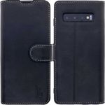 Burkley Samsung Galaxy S10 Plus Leder Handyhülle - WALLET ID - Hülle Handytasche mit Kartenfächer inkl. RFID / NFC Blocker in Antik Schwarz