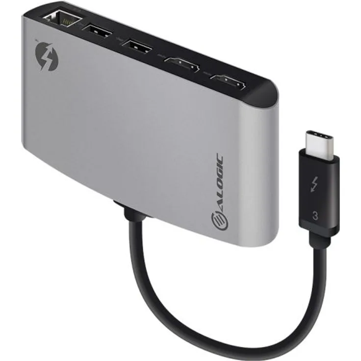 ALOGIC Thunderbolt 3 Dual HDMI tragbare Dockingstation mit 4K - Space Grey, 2 x HDMI 4K bei 60 Hz, 1 x USB-A 3.1, 1 x USB-A 2.0, 1 x Gigabit-Ethernet