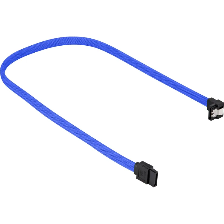 Sharkoon Sleeve Kabel SATA 6Gb/s, 0.3m, blau, gewinkelt mit Arretierung