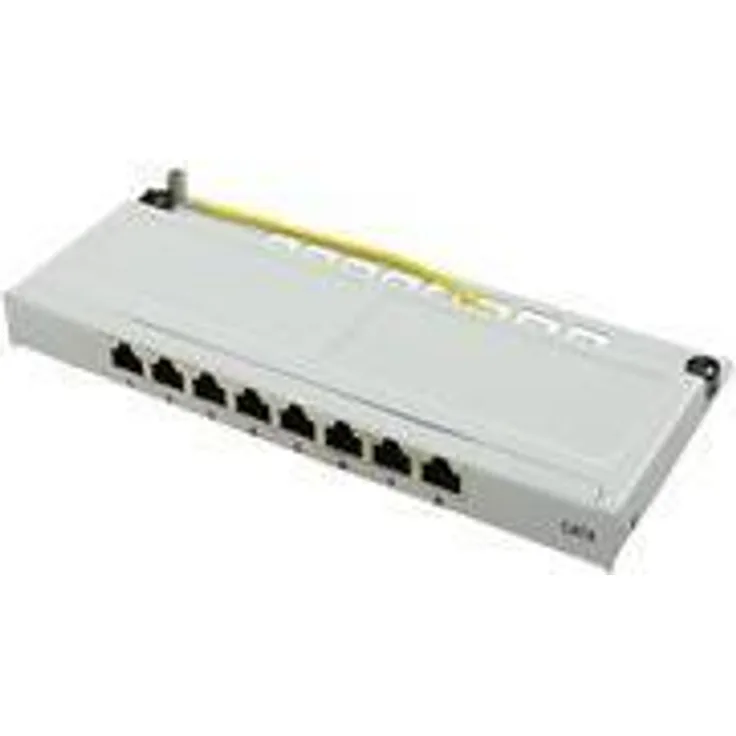 LogiLink Professional NP0077 Geschirmtes CAT 6 Patch- -Verteilerfeld mit 8-Ports (Desktop), halbe Bauhöhe (0,5 Höheneinheiten) Lichtgrau