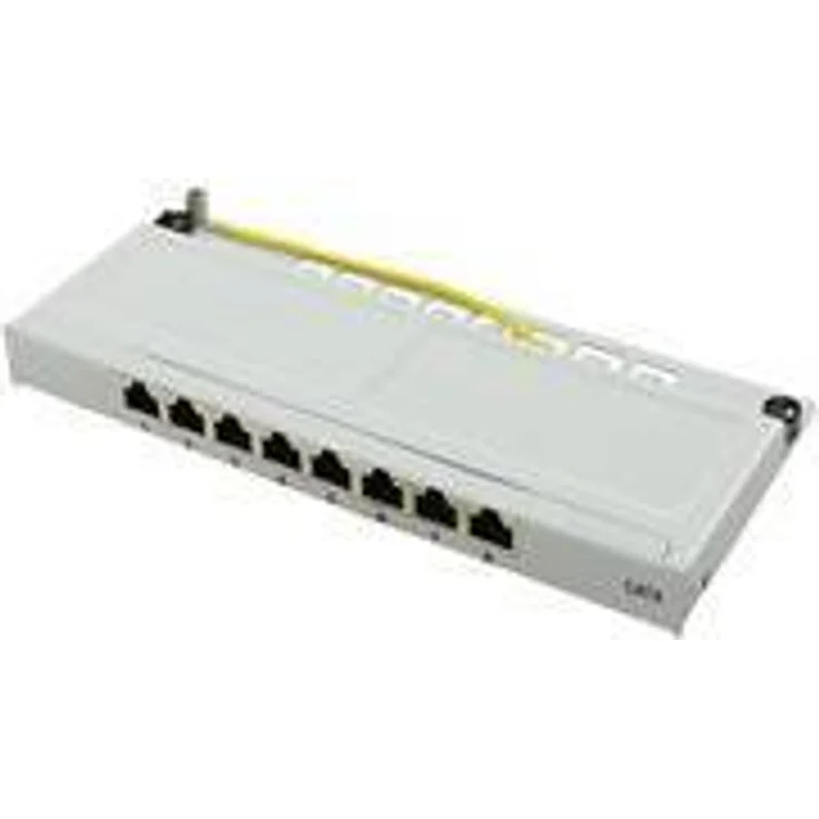 LogiLink Professional NP0077 Geschirmtes CAT 6 Patch- -Verteilerfeld mit 8-Ports (Desktop), halbe Bauhöhe (0,5 Höheneinheiten) Lichtgrau