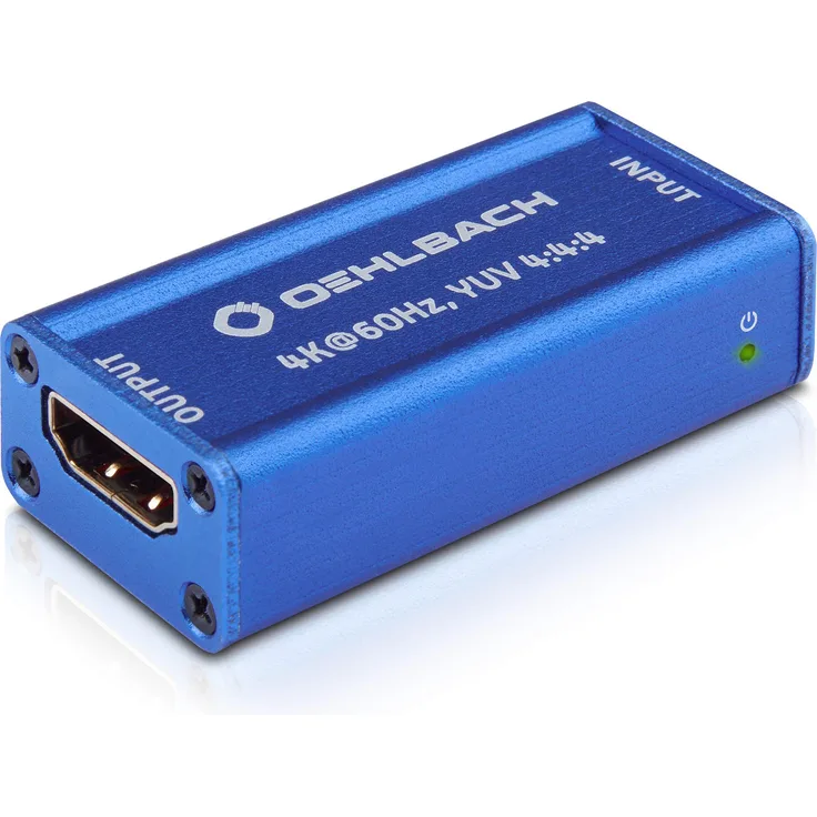 Oehlbach UltraHD Repeater (HDMI Signalverstärker für UltraHD Signale, HDR, Dolby Vision, 4K mit 60Hz, HDCP 2.2) - Kobaltblau